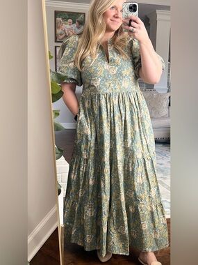 NWOT Hyacinth House Blue & Green Leafy Floral Cisco Maxi Dress - Large